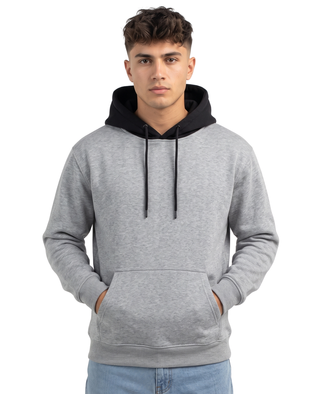 Grey With Black Basic Kangaroo Hoodie