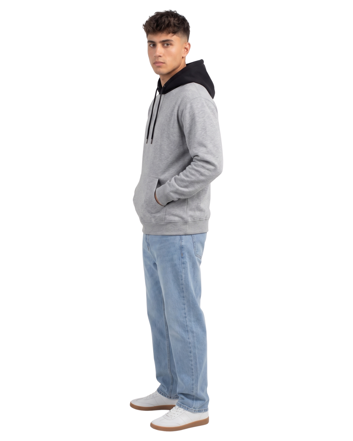 Grey With Black Basic Kangaroo Hoodie