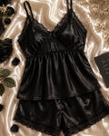 Noir Black Satin Lace Cami Short Set