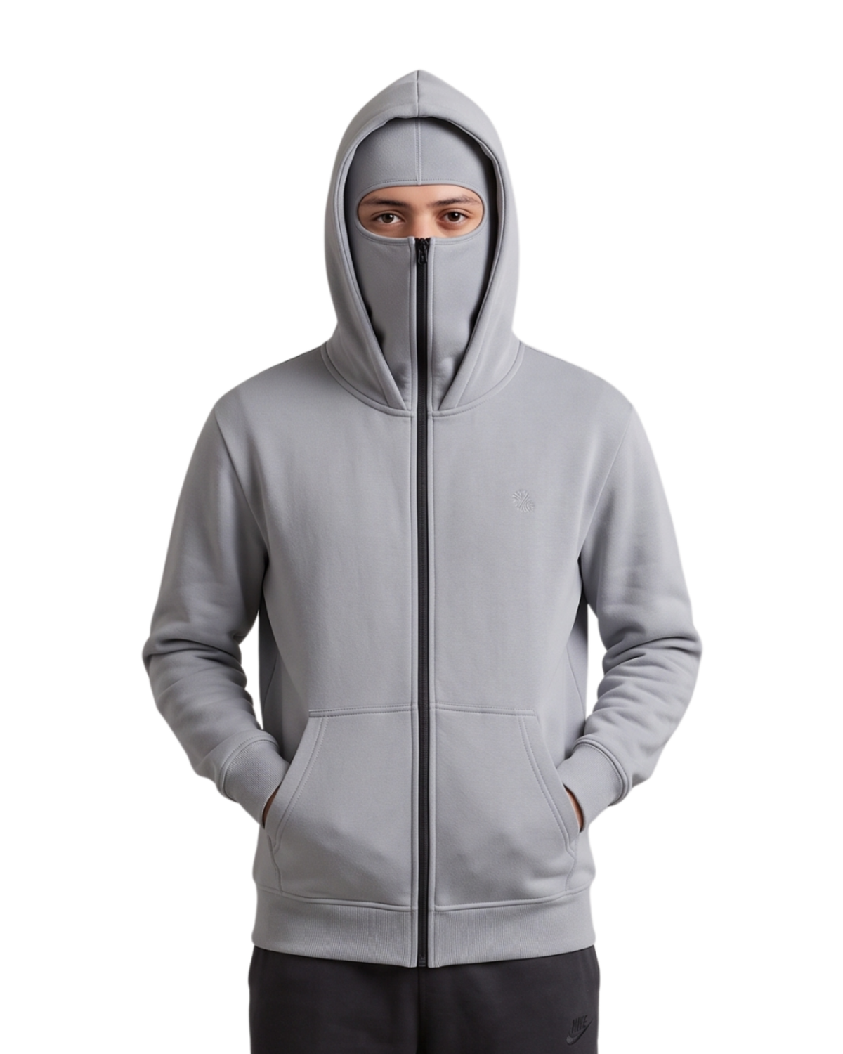 Grey Balaclava Ninja Zipper Hoodie Jacket