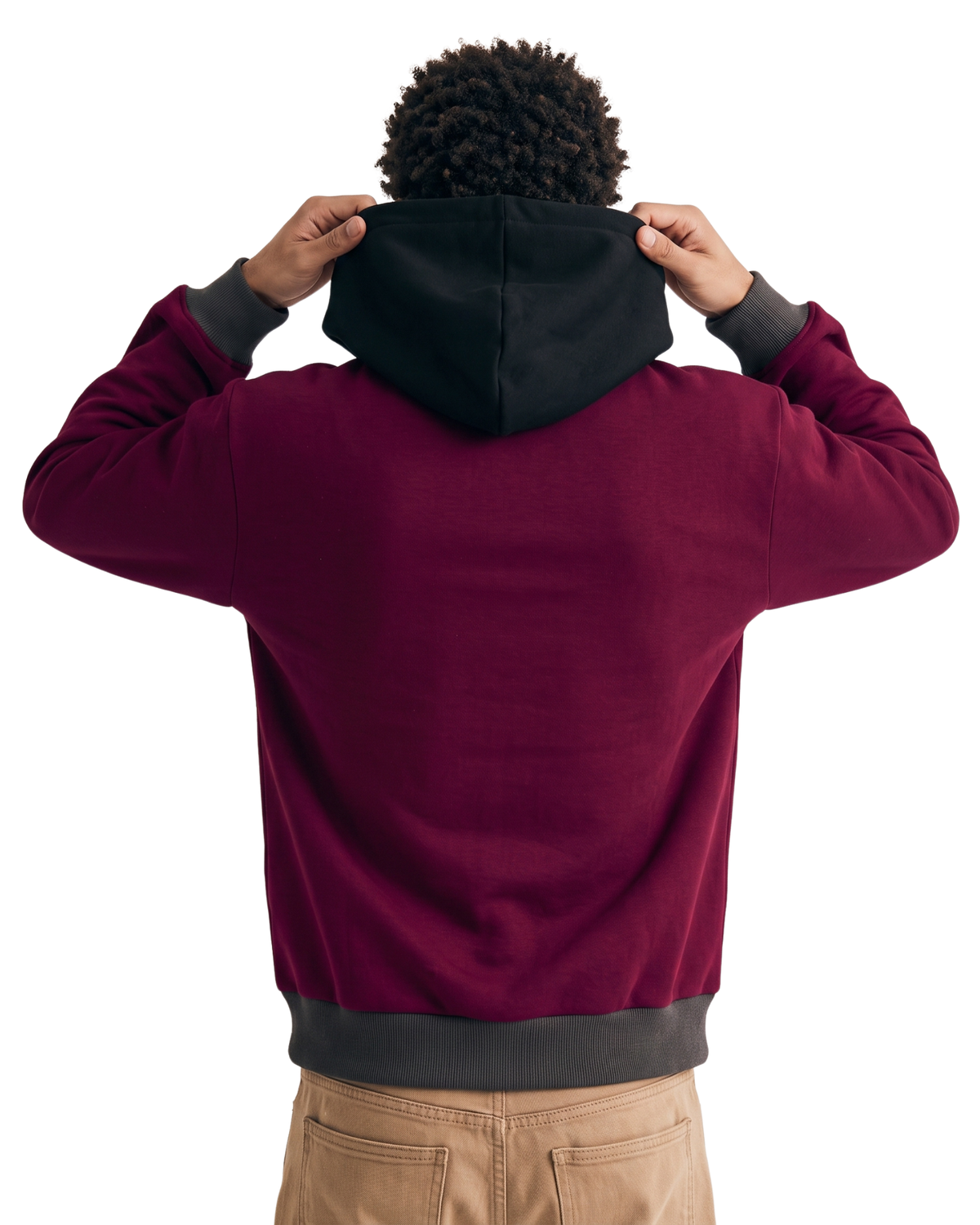 Maroon With Black Basic Kangaroo Hoodie