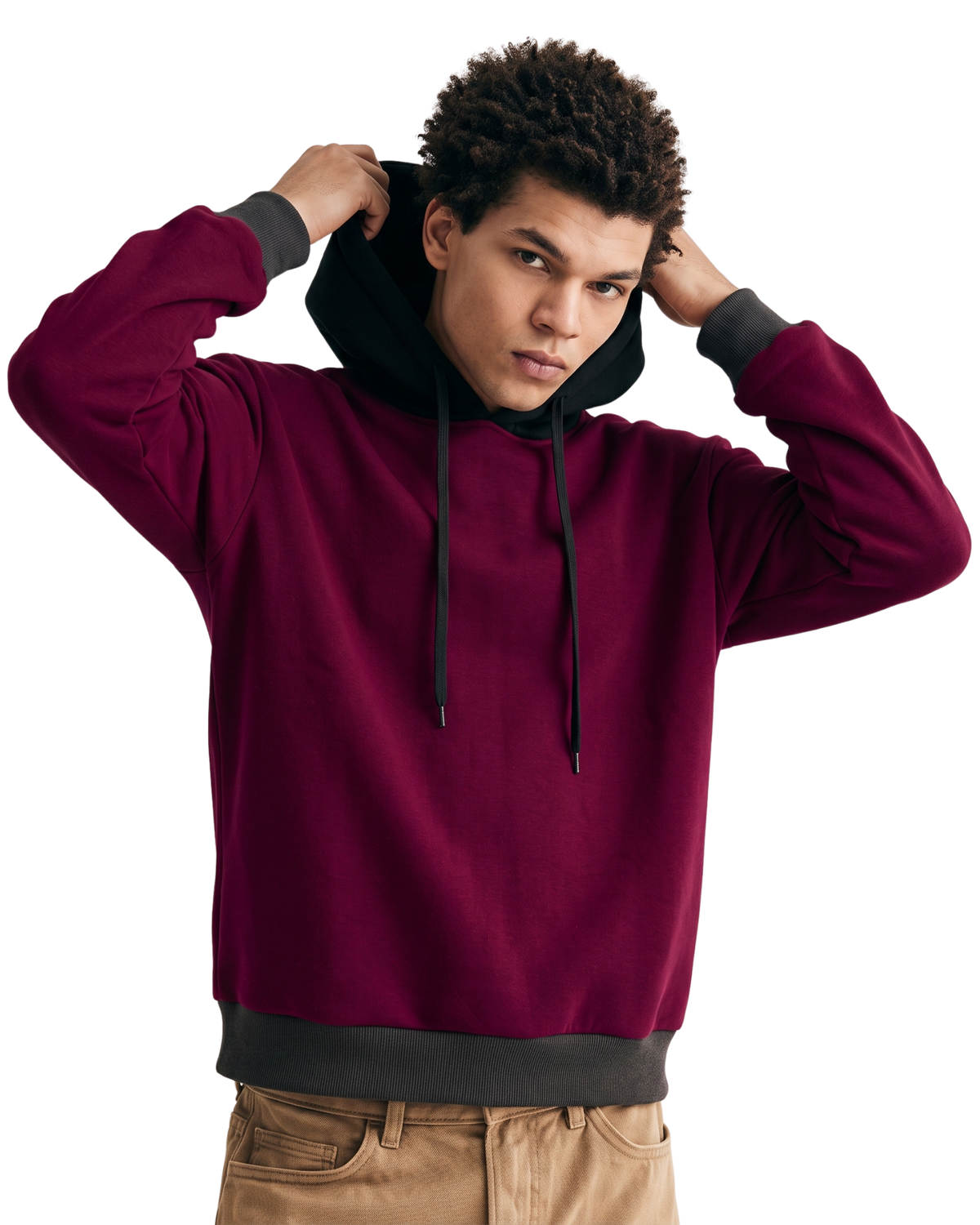Maroon With Black Basic Kangaroo Hoodie