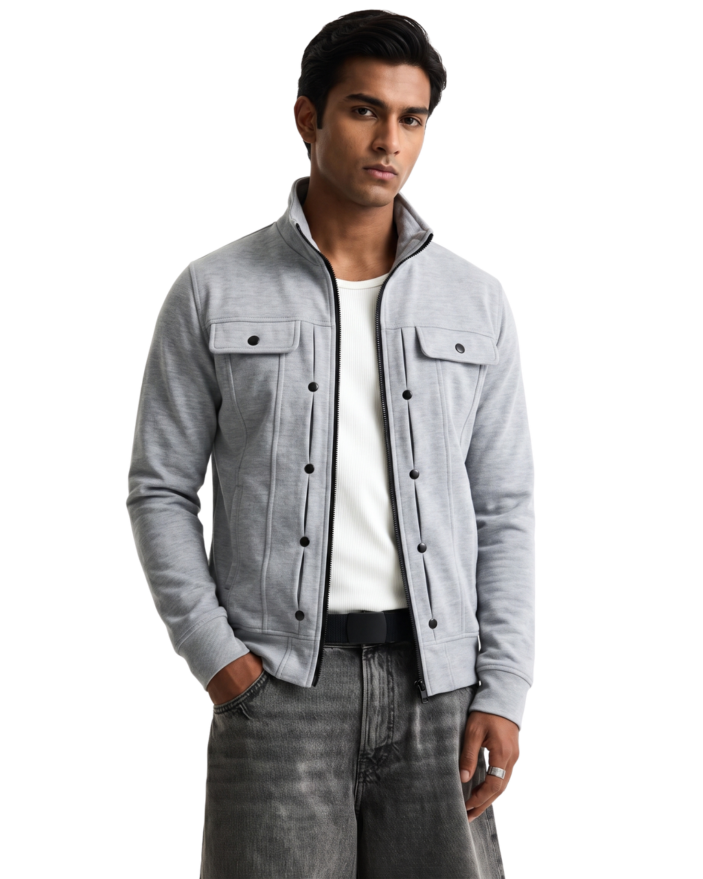 Grey Modern Style Zipper Jacket For Men