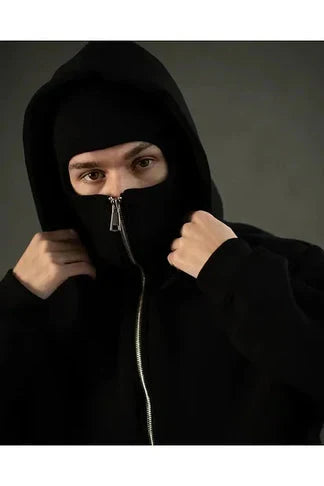 Black Balaclava Ninja Zipper Hoodie Jacket