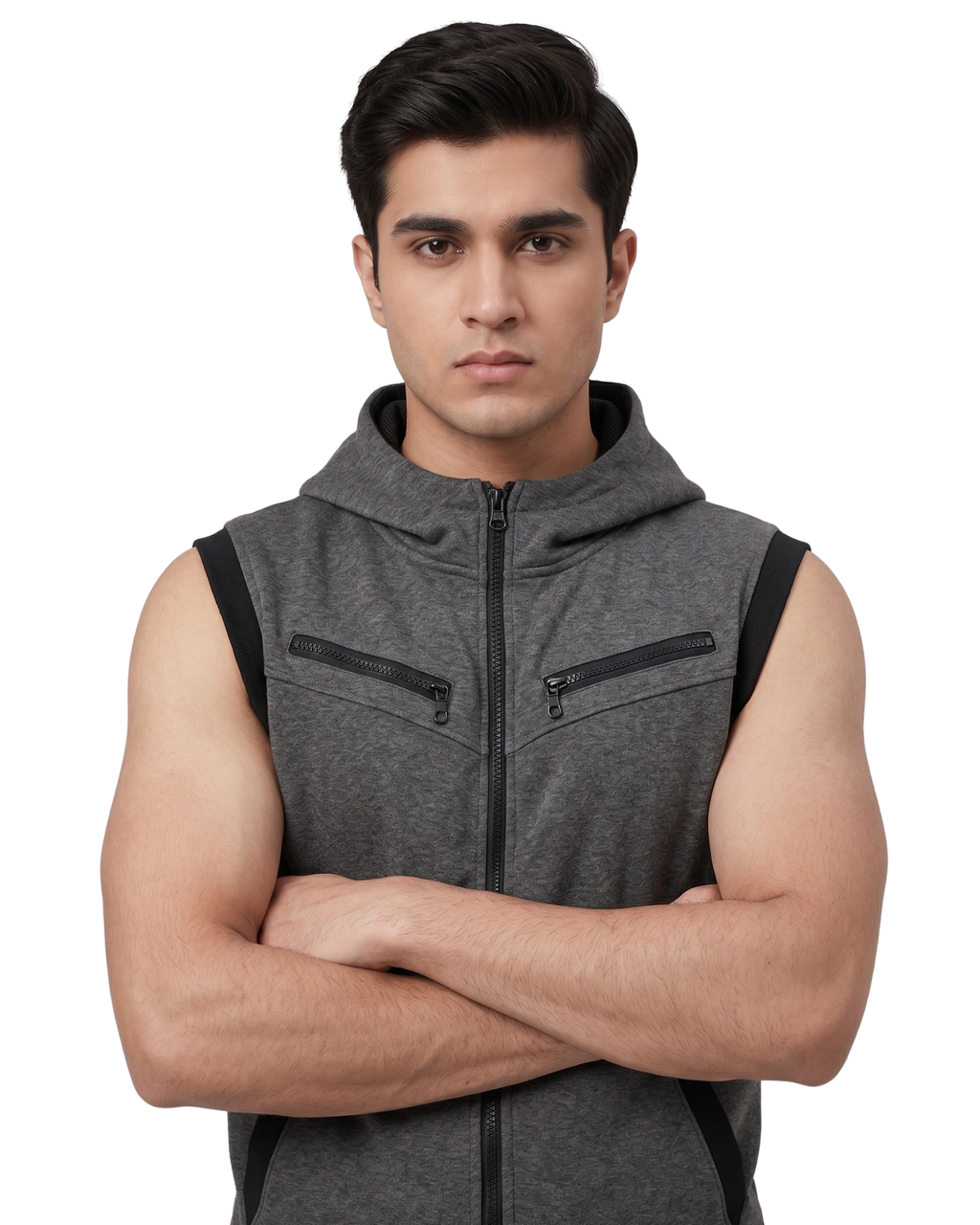 Charcoal Sleeveless Hooded Zipper