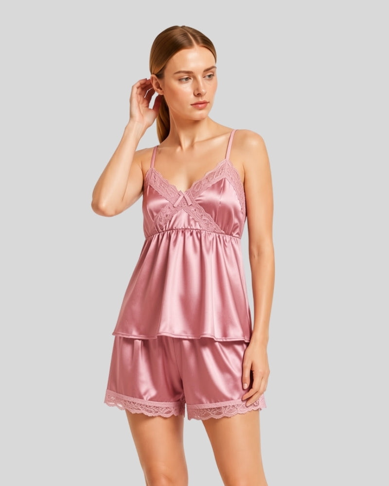 Blush Pink Satin Lace Cami Short Set