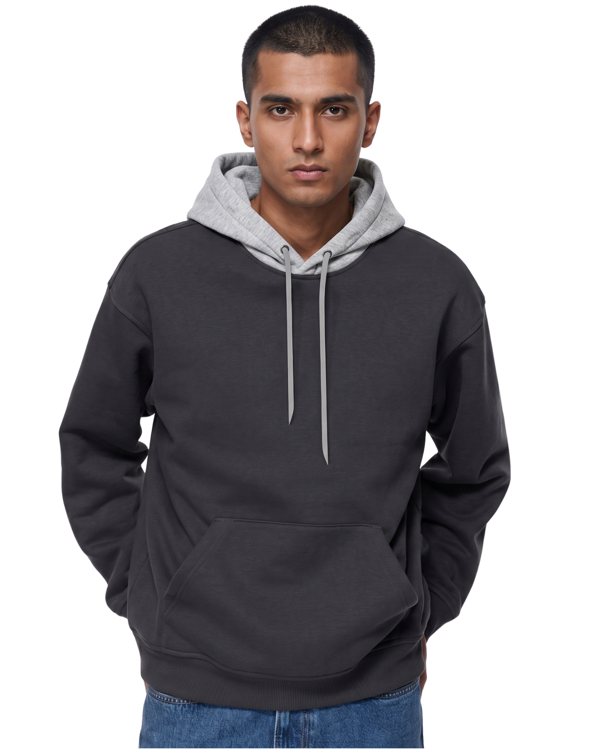 Charcoal With Grey Basic Kangaroo Hoodie