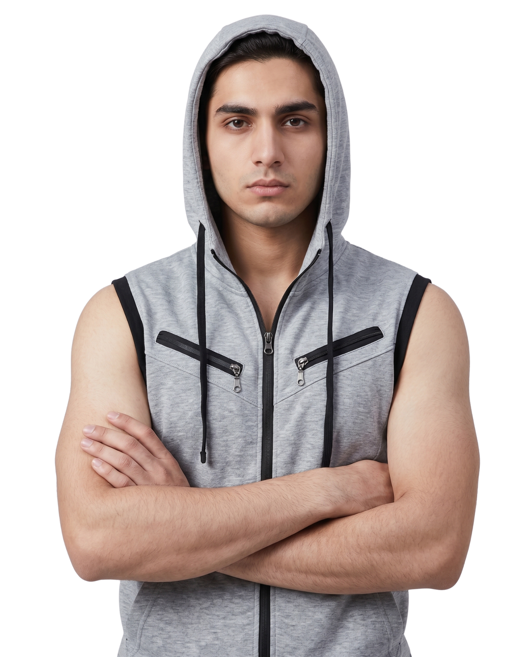 Grey Sleeveless Hooded Zipper