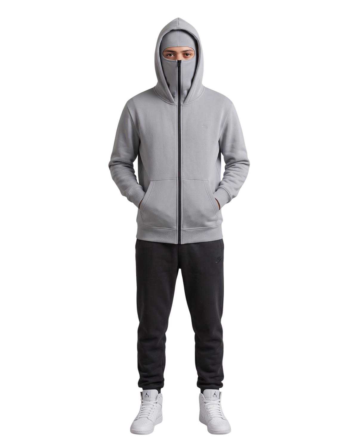Grey Balaclava Ninja Zipper Hoodie Jacket
