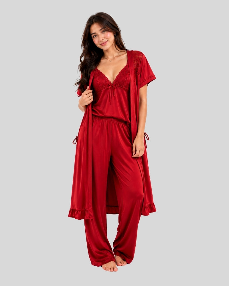 Ruby Red 5-Piece Satin Silk Set