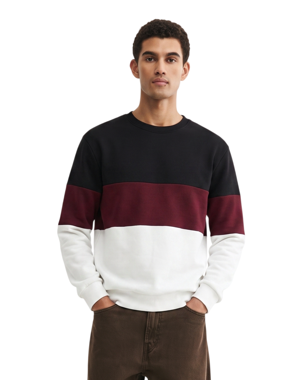 Maroon And White with Black Fiber block Sweatshirt