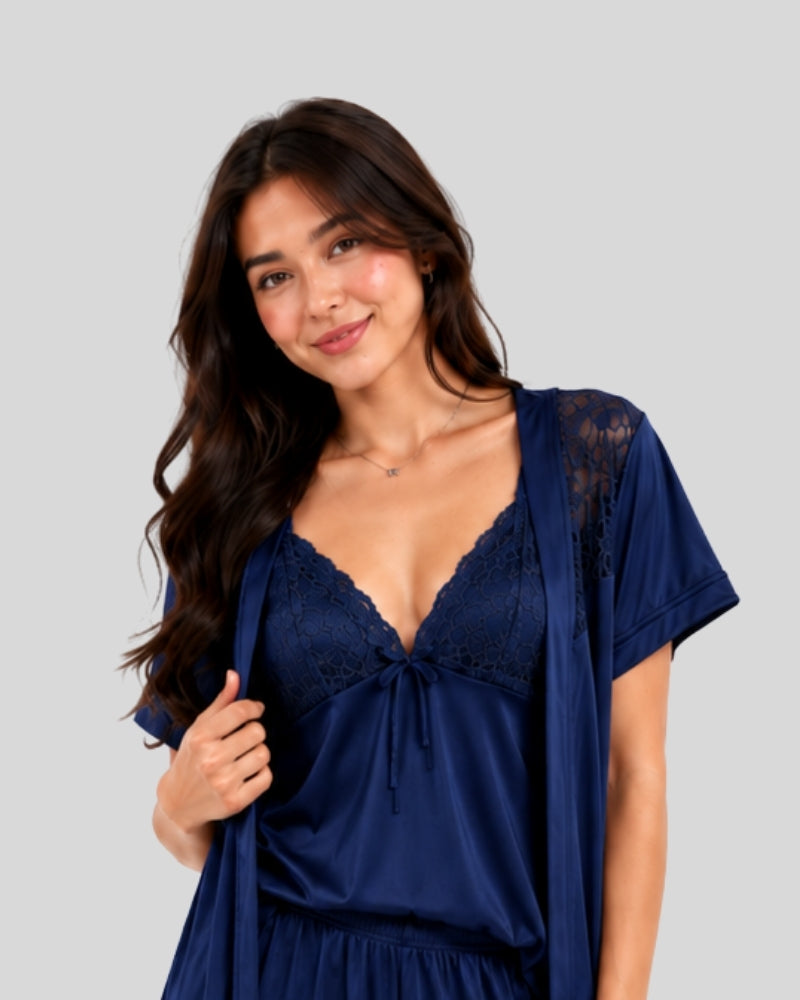 Navy Blue 5-Piece Silk Set