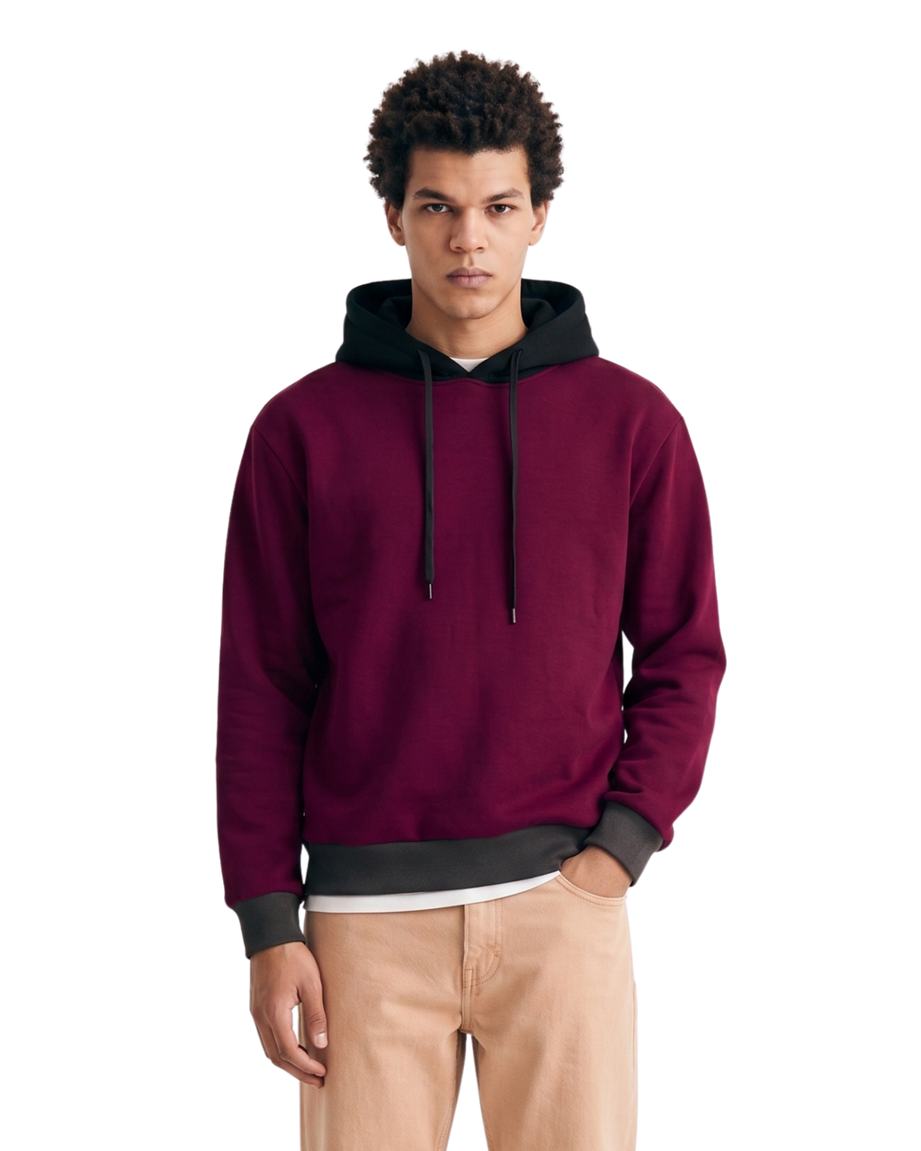 Maroon With Black Basic Kangaroo Hoodie