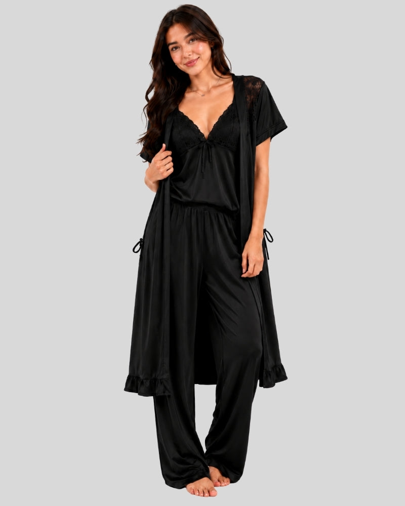 Midnight Black 5-Piece Satin Silk Set