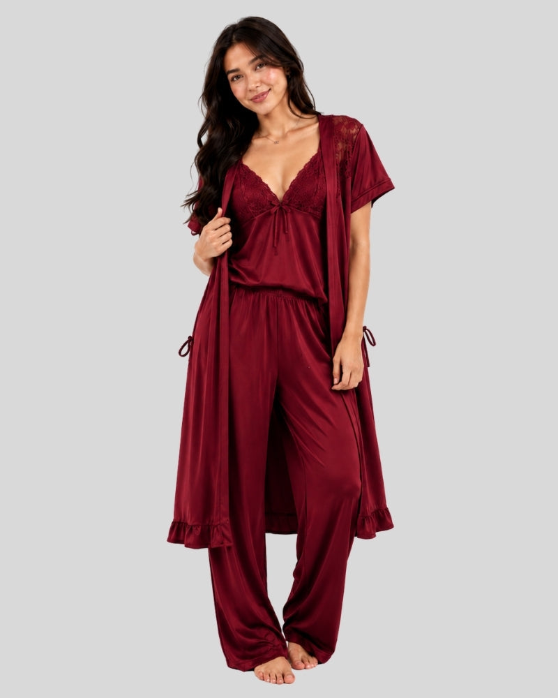 Maroon Satin 5-Piece Silk Set