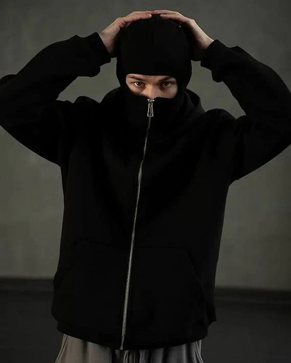 Black Balaclava Ninja Zipper Hoodie Jacket