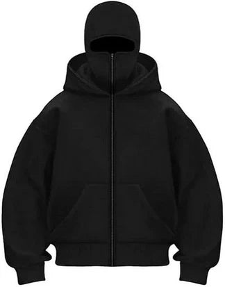 Black Balaclava Ninja Zipper Hoodie Jacket