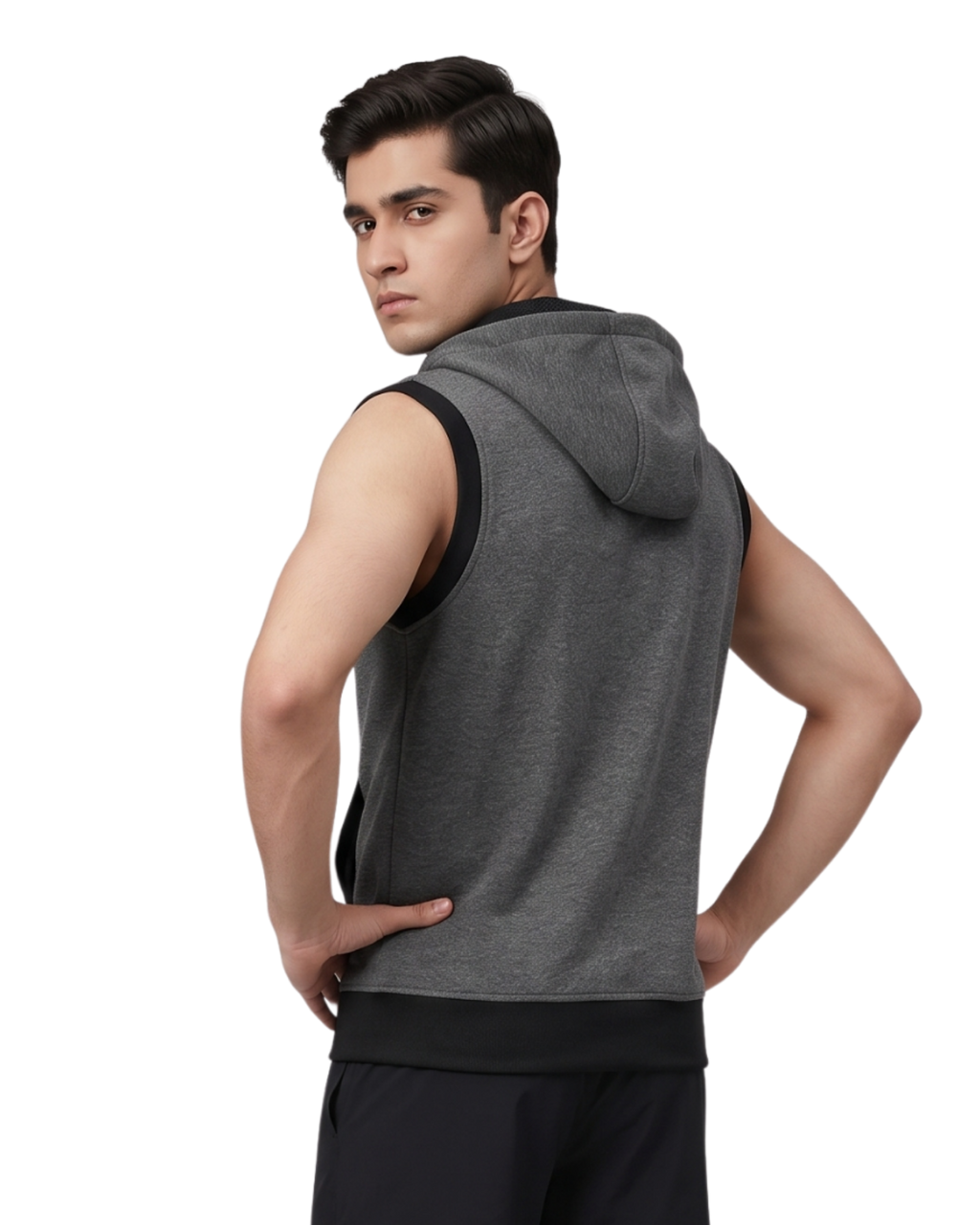 Charcoal Sleeveless Hooded Zipper