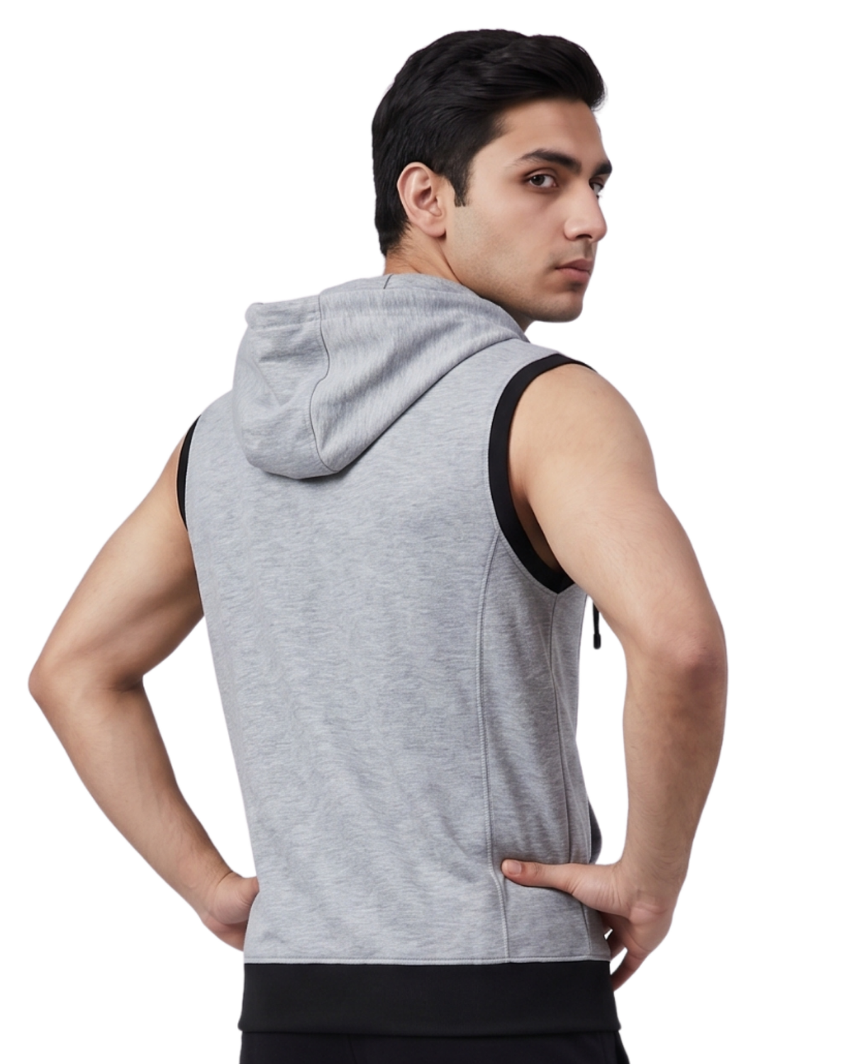 Grey Sleeveless Hooded Zipper