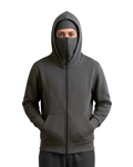 Plain Grey Balaclava Ninja Zipper Hoodie Jacket