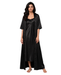 Black Satin Night Gown with Robe Set