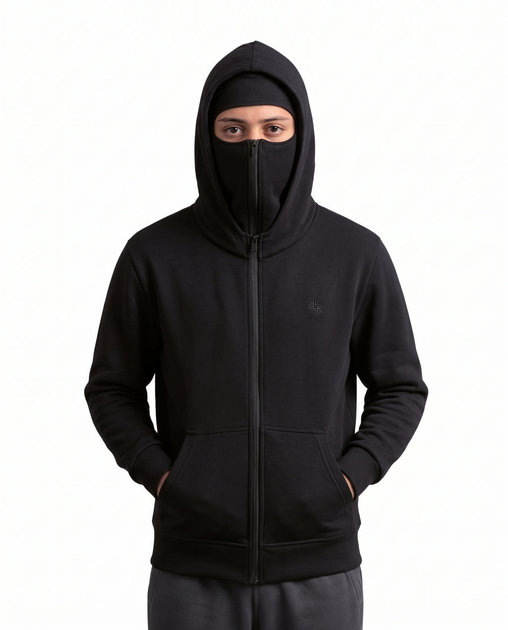 Black Balaclava Ninja Zipper Hoodie Jacket