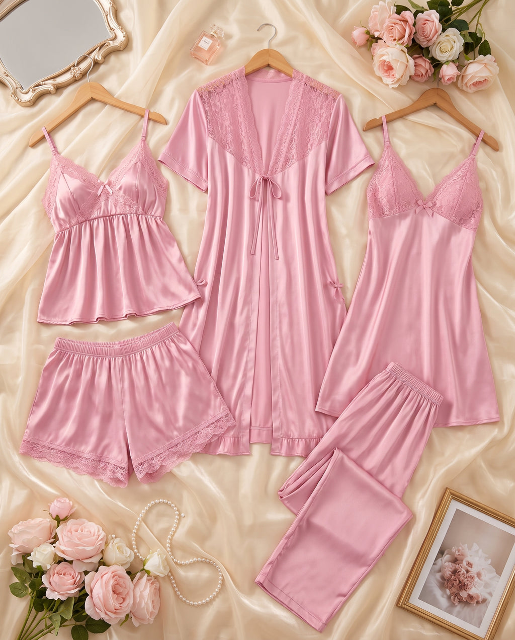 Blush Pink 5-Piece Silk Set