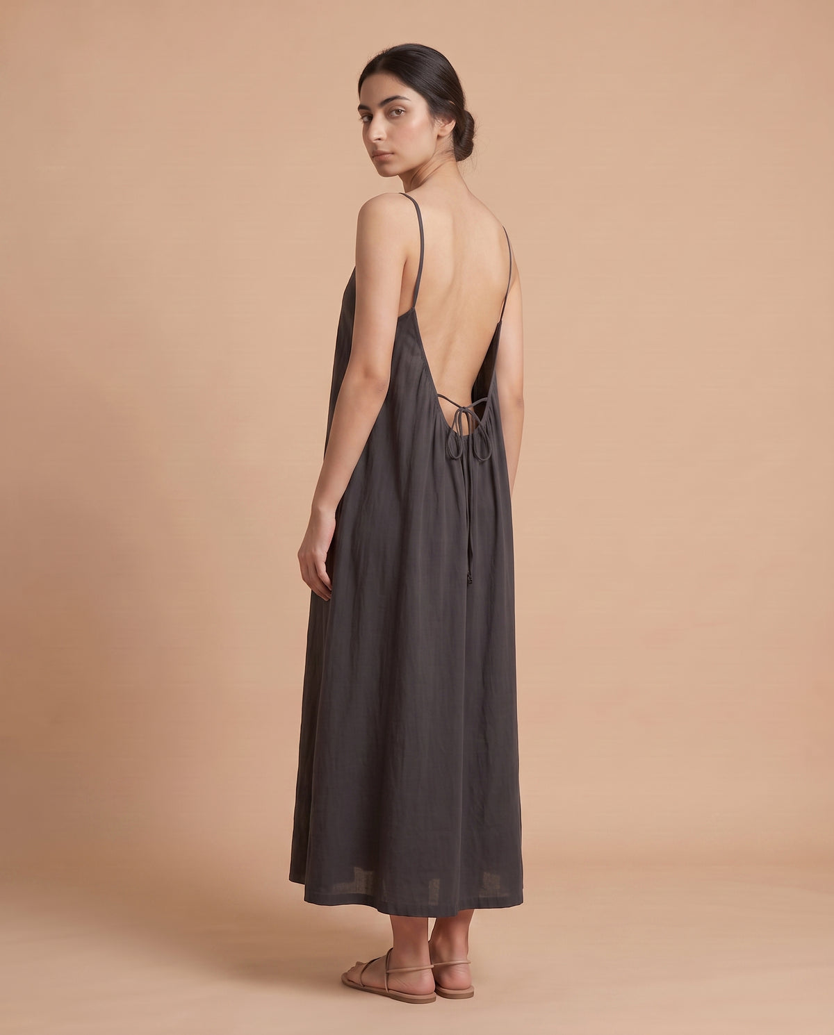 LunaFlow Backless Maxi | Dark Grey
