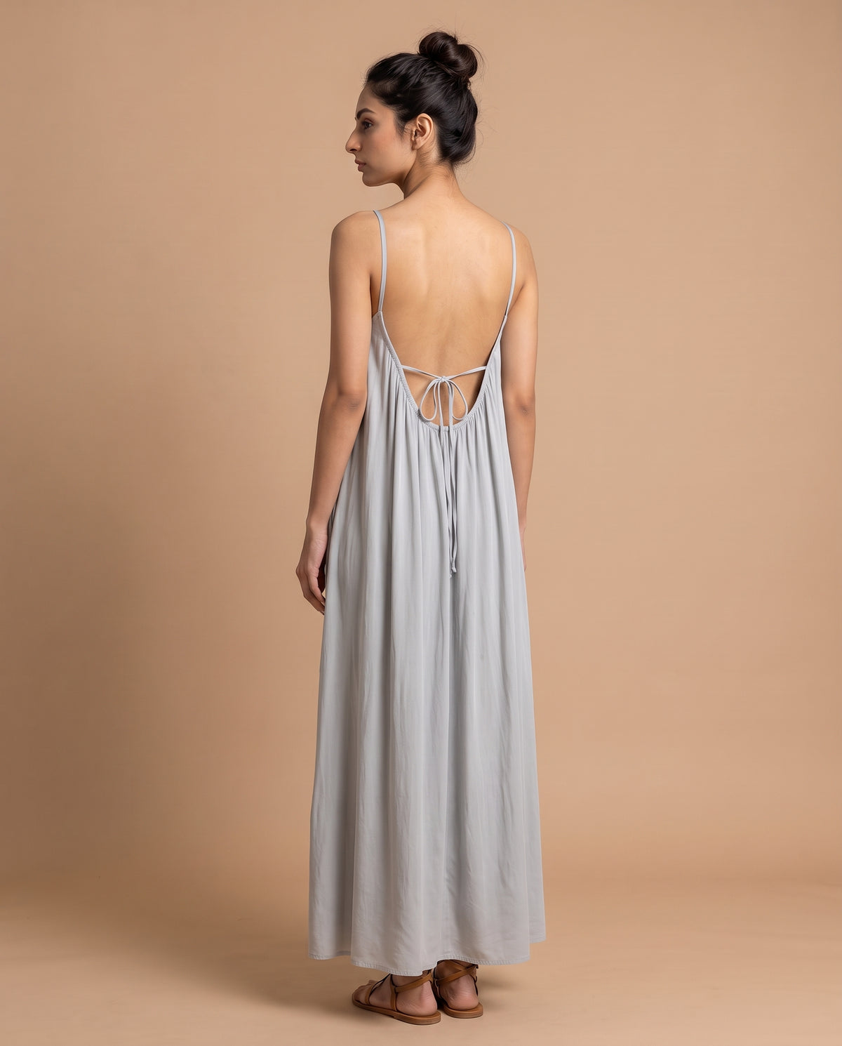 LunaFlow Backless Maxi | Silver Grey