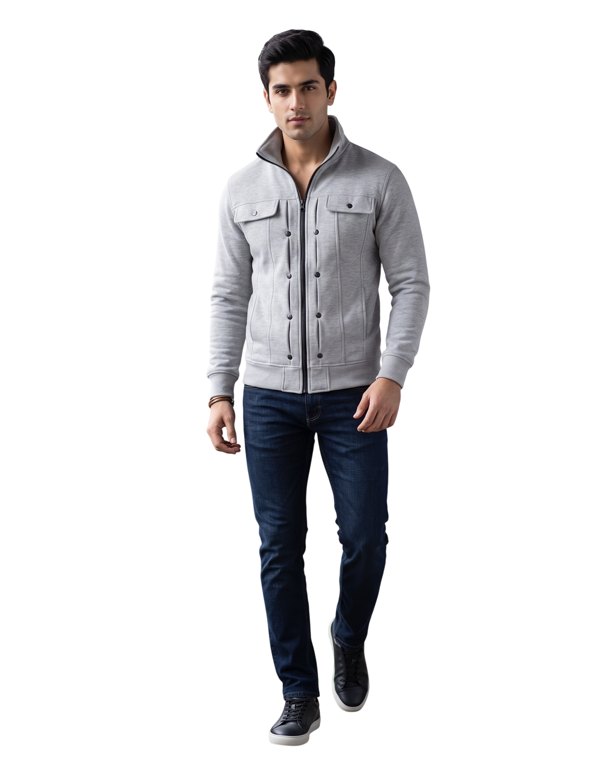 Grey Modern Style Zipper Jacket For Men