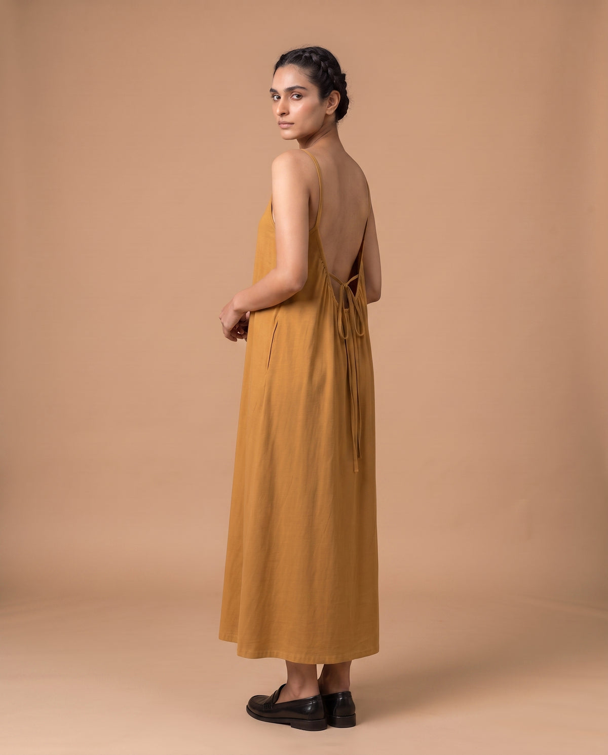 LunaFlow Backless Maxi | Mustard