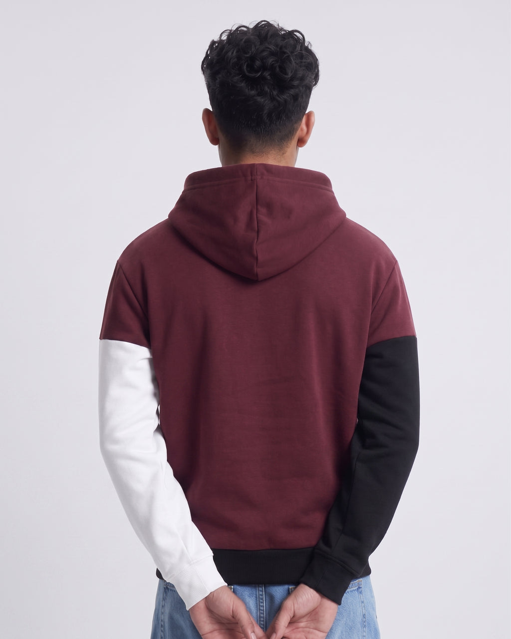 Maroon Black and White Cut and Sew Kangaroo Hoodie