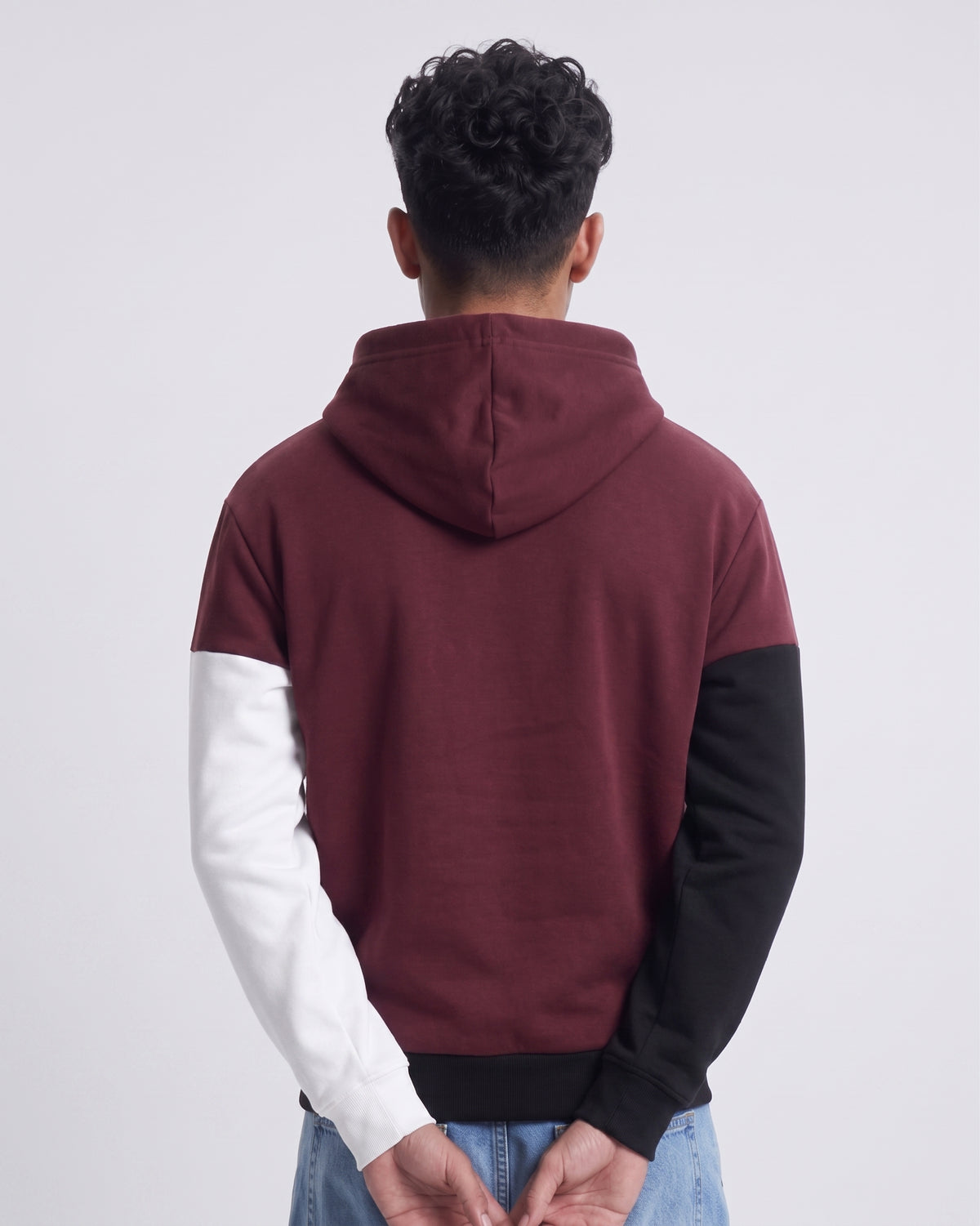 Maroon Black and White Cut and Sew Kangaroo Hoodie