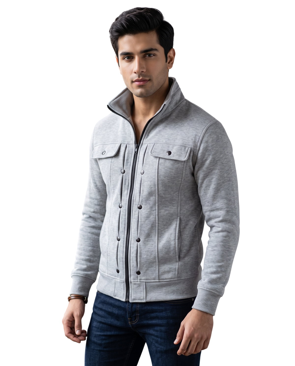 Grey Modern Style Zipper Jacket For Men