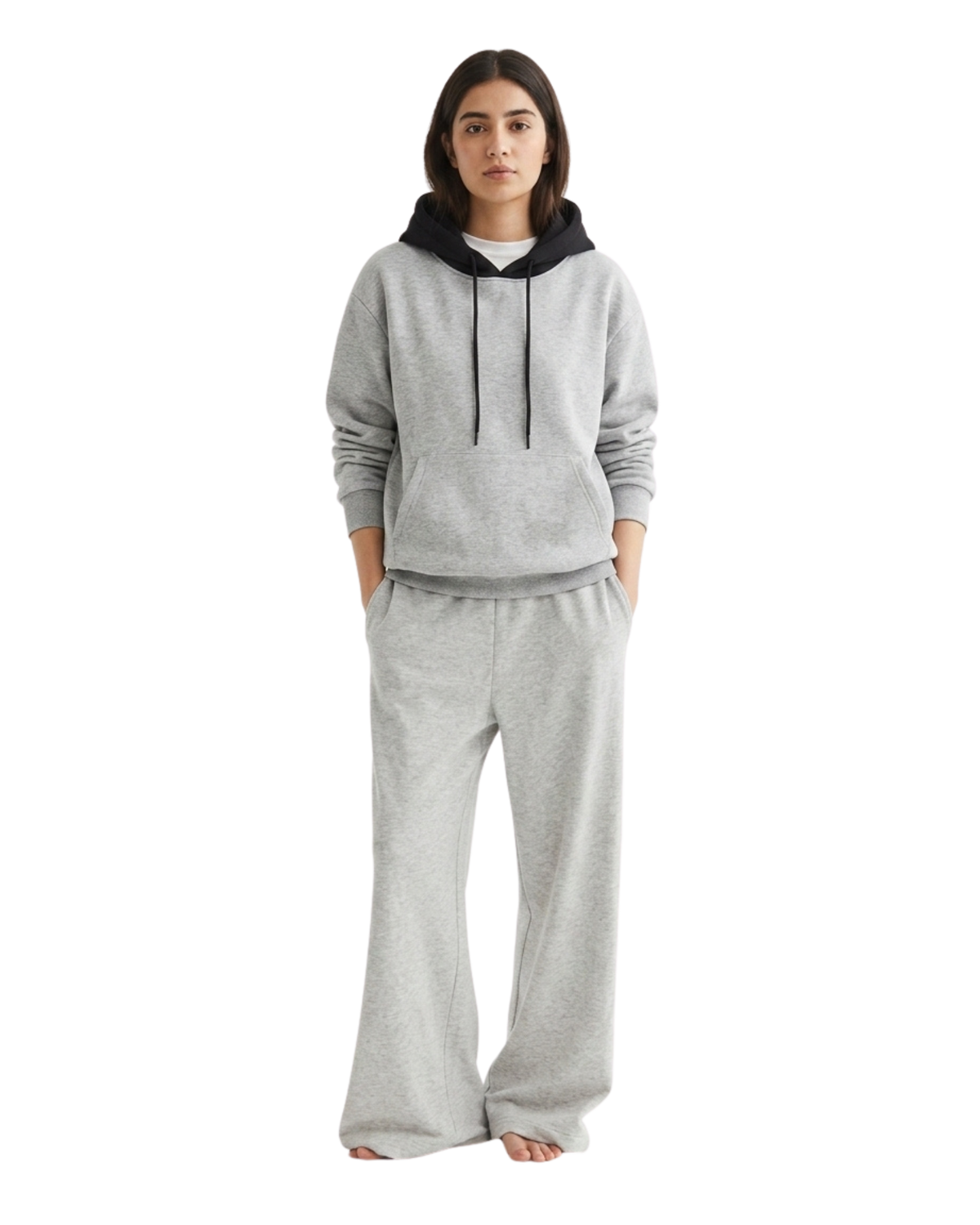 Grey With Black Basic Kangaroo Hoodie