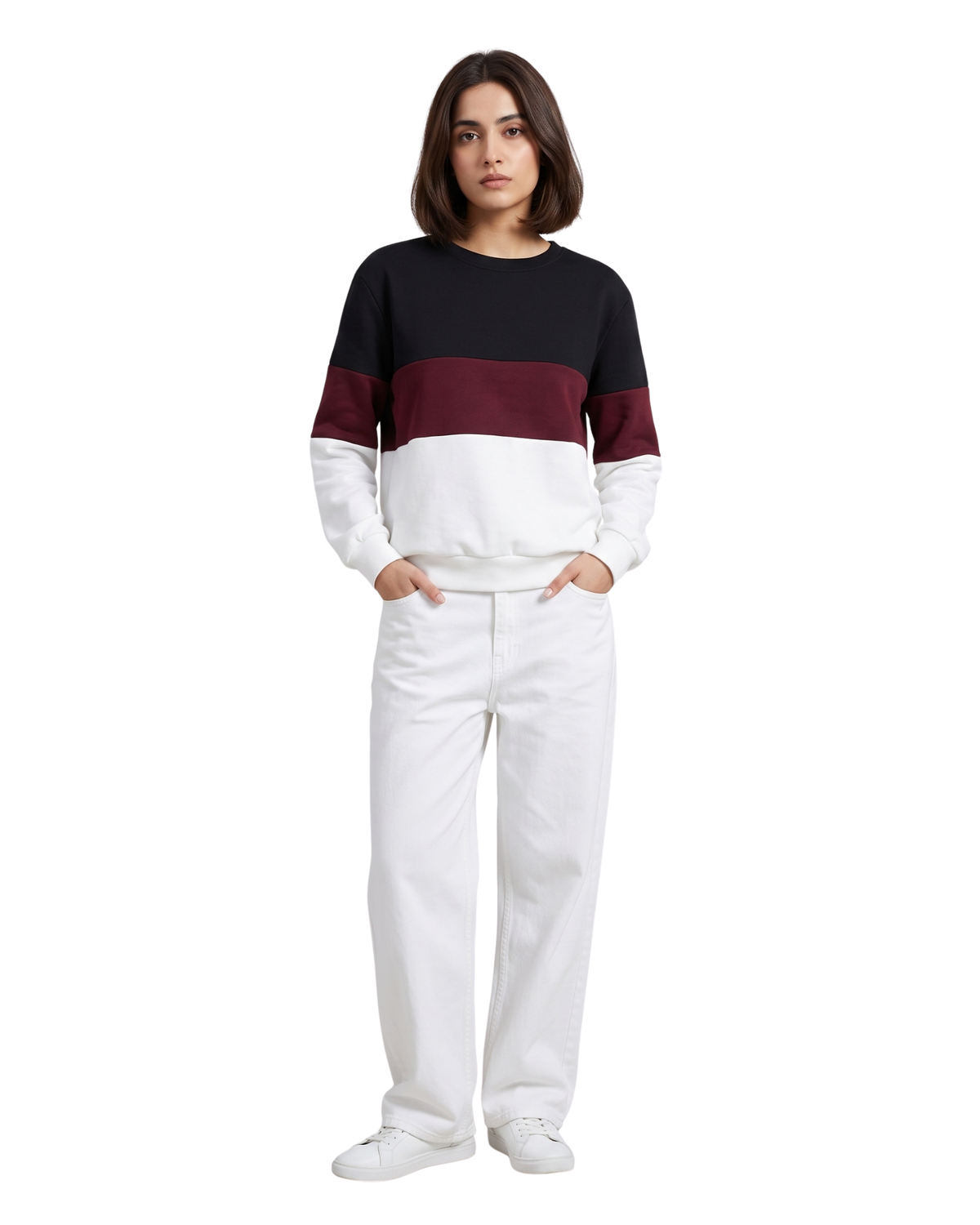 Maroon And White with Black Fiber block Sweatshirt
