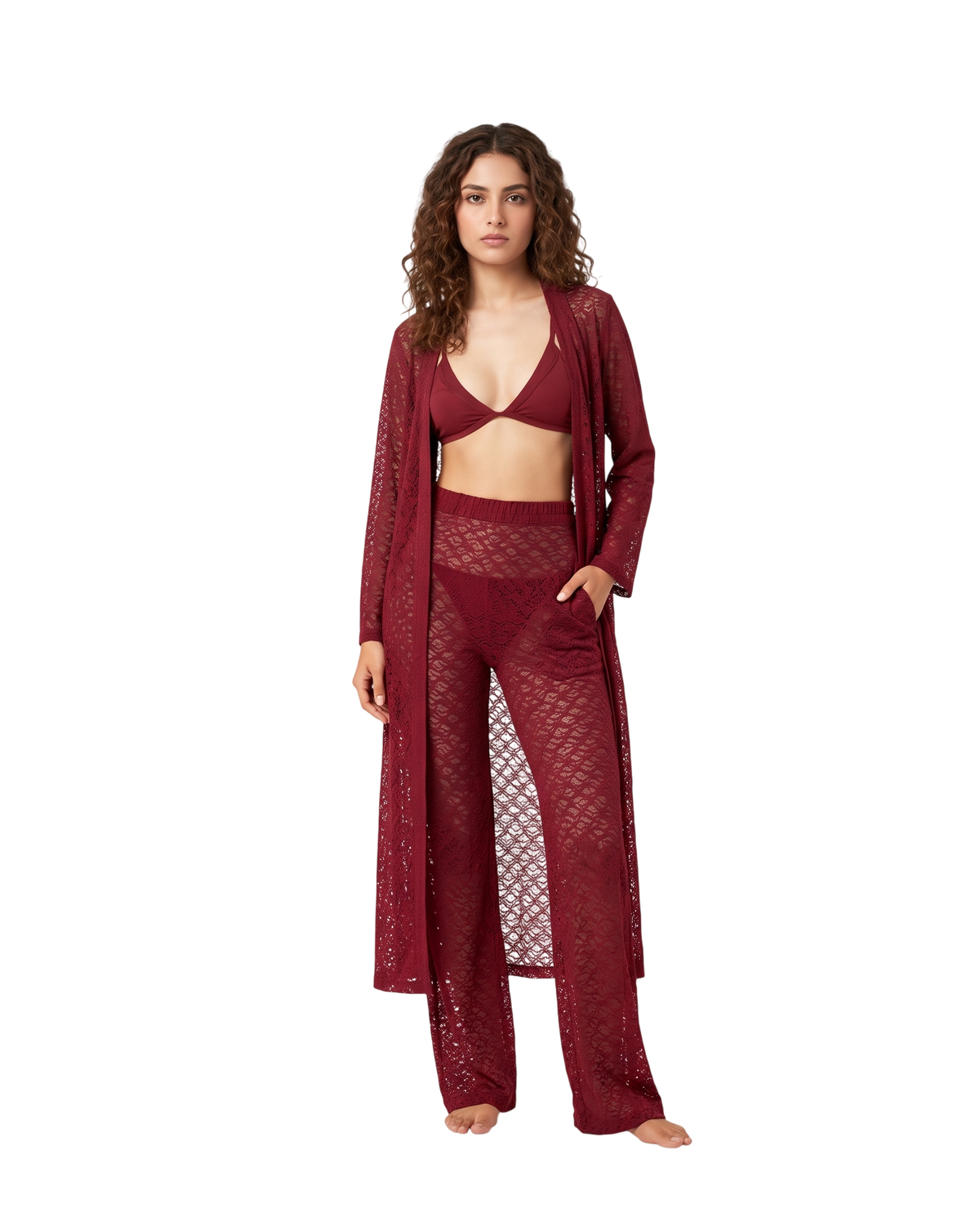 Midnight Maroon Net Lace Dress Set