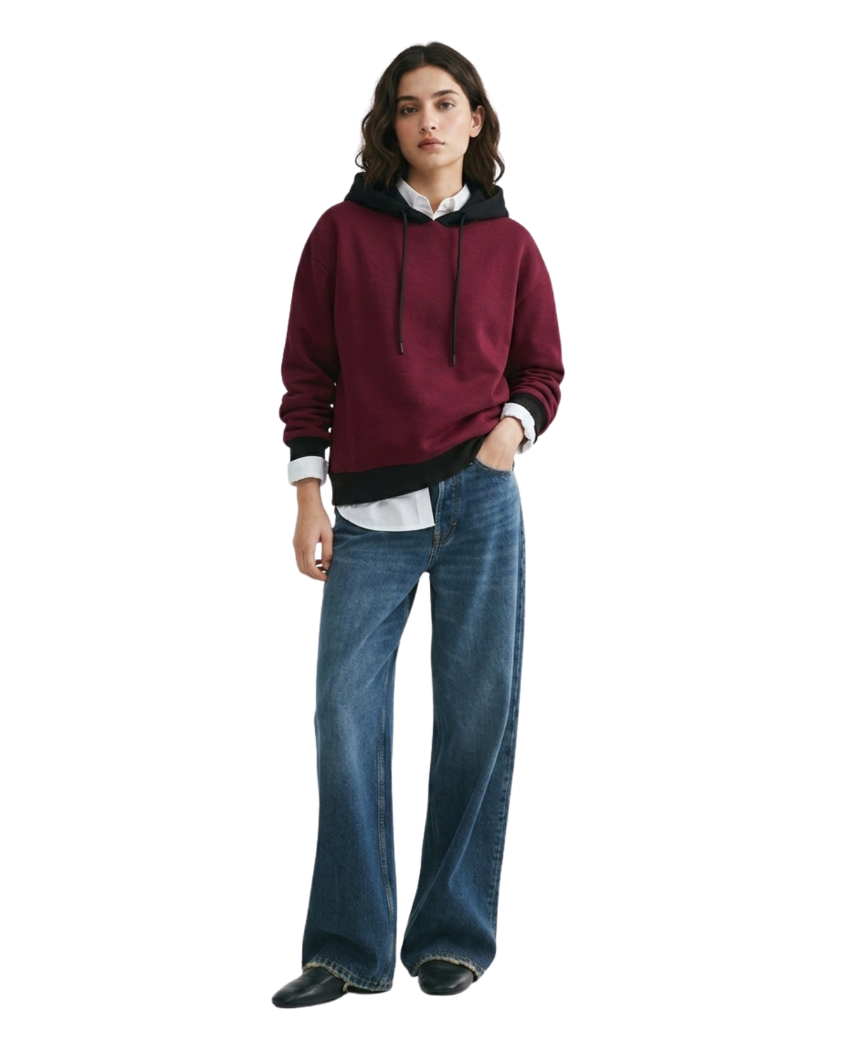 Maroon With Black Basic Kangaroo Hoodie