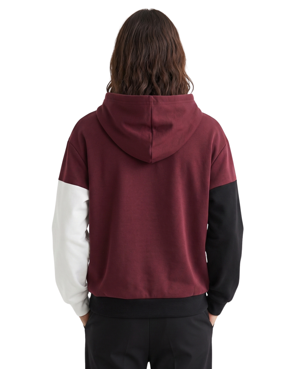 Maroon Black and White Cut and Sew Kangaroo Hoodie