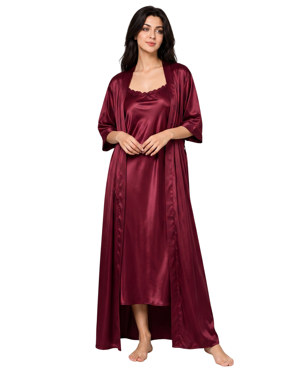 Maroon Elegance Silk 2-Piece Nightwear Set