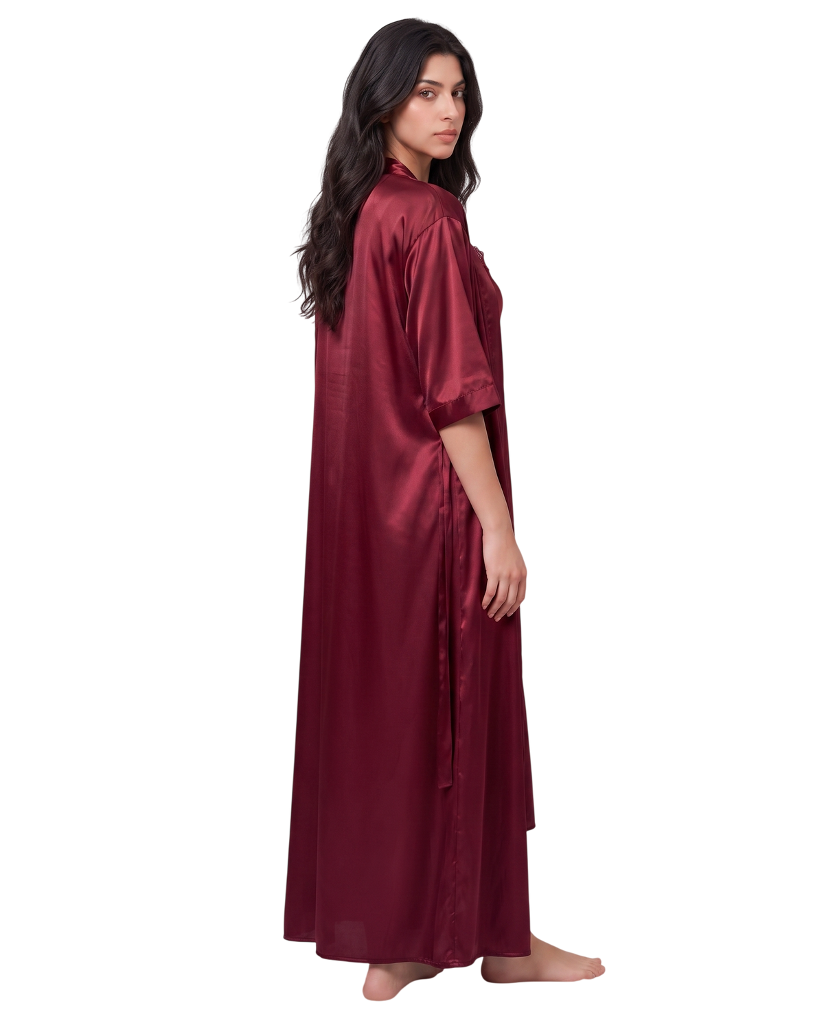 Maroon Elegance Silk 2-Piece Nightwear Set