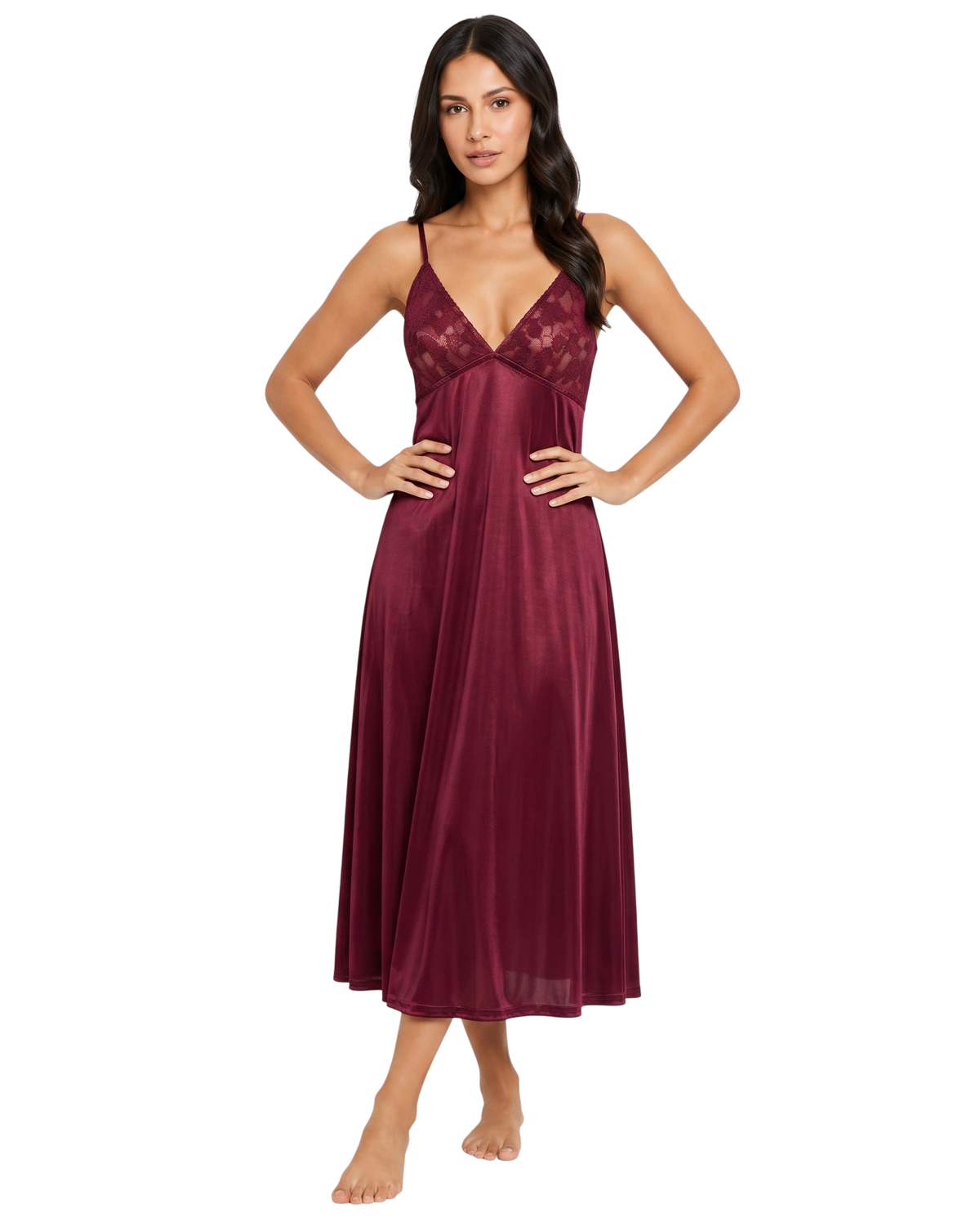 Maroon Grace Silk Maxi Nightdress