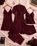 Maroon Satin 5-Piece Silk Set