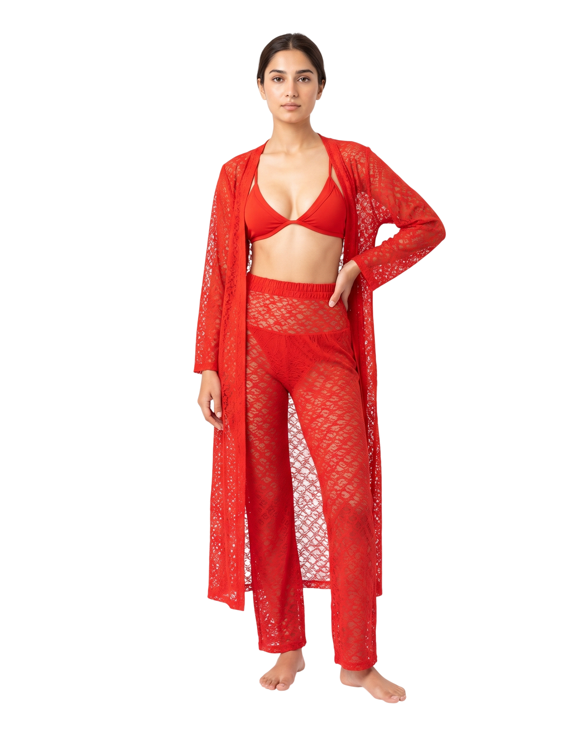 Midnight Ruby Red Net Lace Dress Set
