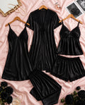 Midnight Black 5-Piece Satin Silk Set