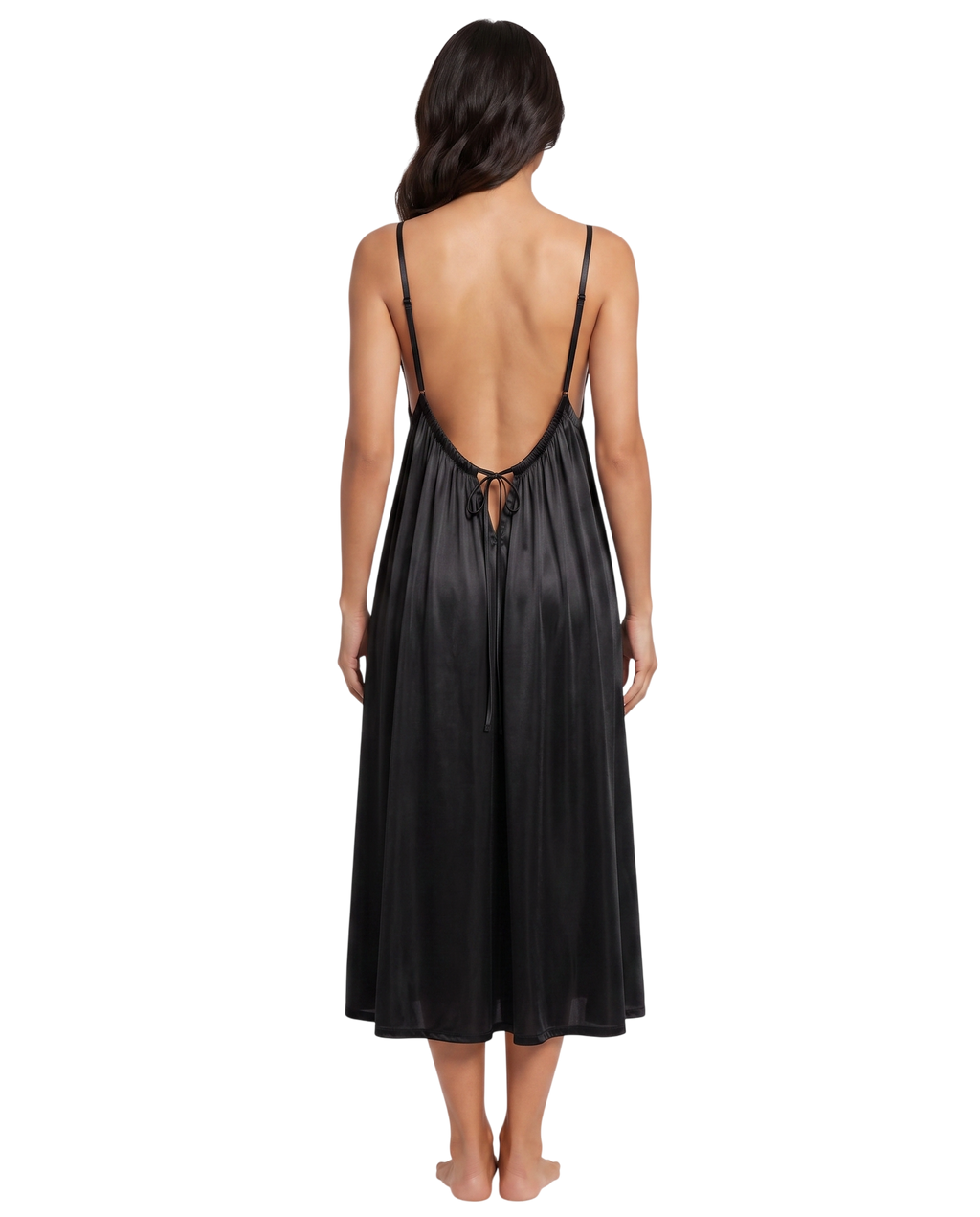 Midnight Black Elegance Silk Maxi Nightdress