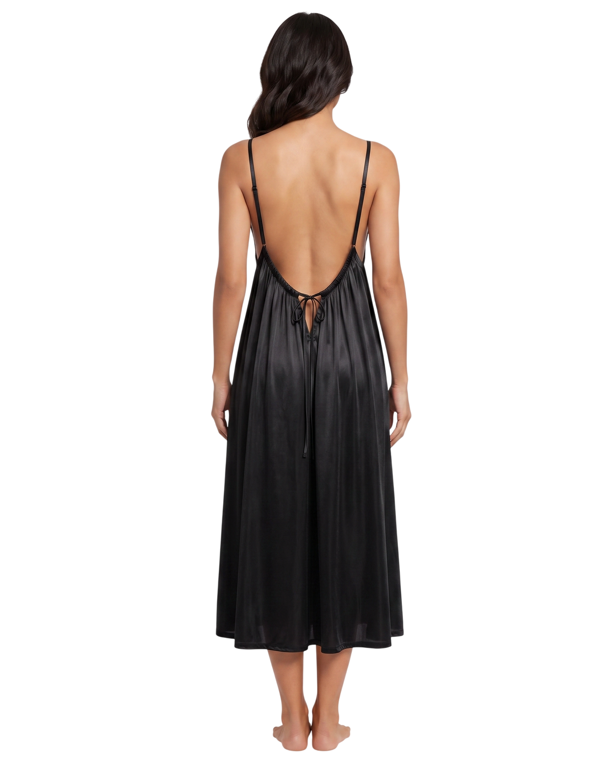 Midnight Black Elegance Silk Maxi Nightdress