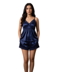Navy Blue Satin Lace Cami Short Set