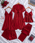 Ruby Red 5-Piece Satin Silk Set