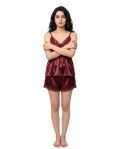 Ruby Maroon Satin Lace Cami Short Set